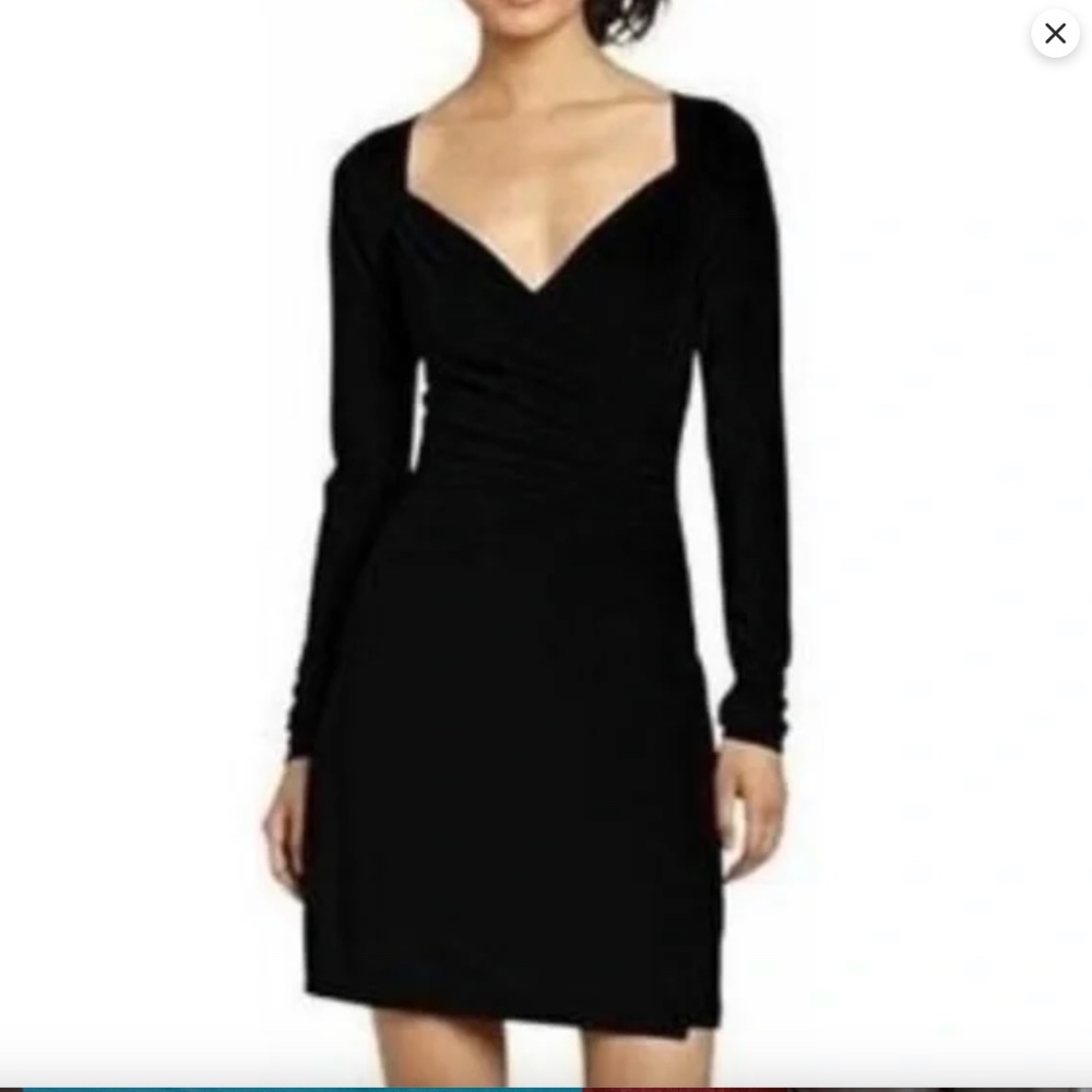 Norma Kamali Sweetheart Wrap Dress Black Stretch Jersey Long Sleeve Women’s XL